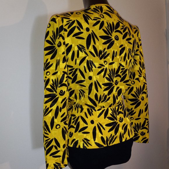 Yellow printed blouse-jacket, vintage from early1980s, made in Canada - Picture 2 of 10